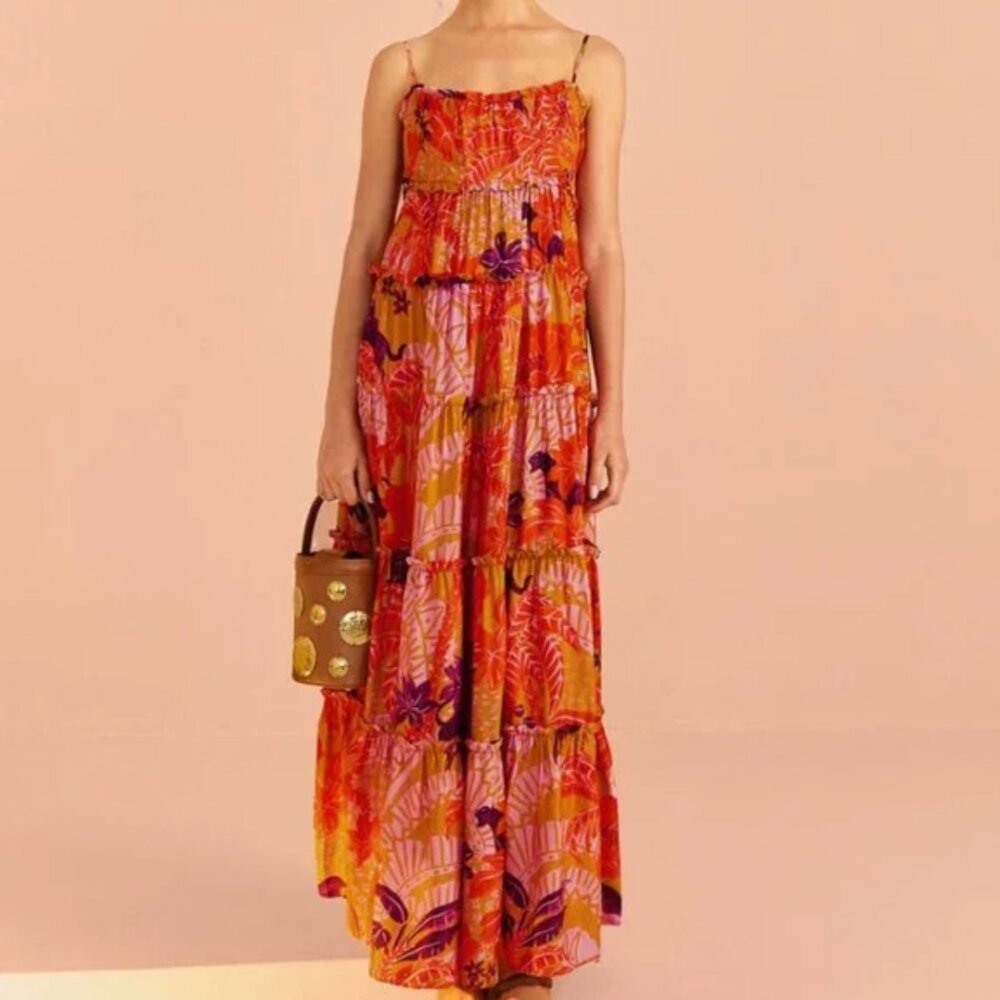 NWT Farm Rio Beige Jungle Panther Lenzing™ Ecovero™ Viscose Maxi Dress, Size XL - Picture 3 of 12